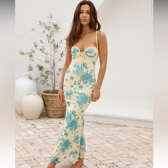PROVENCE PETALS MESH MAXI DRESS YELLOW - Picture 1 of 3